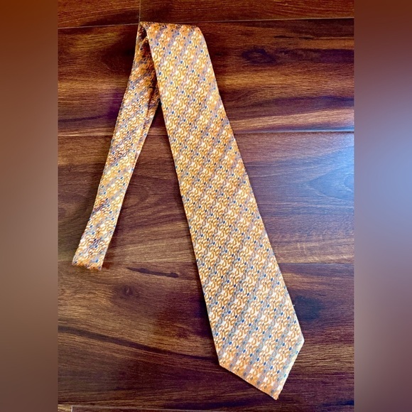DORMEUIL 100% Silk Orange Striped  Geometric Jacquard Repp Necktie - Picture 2 of 11